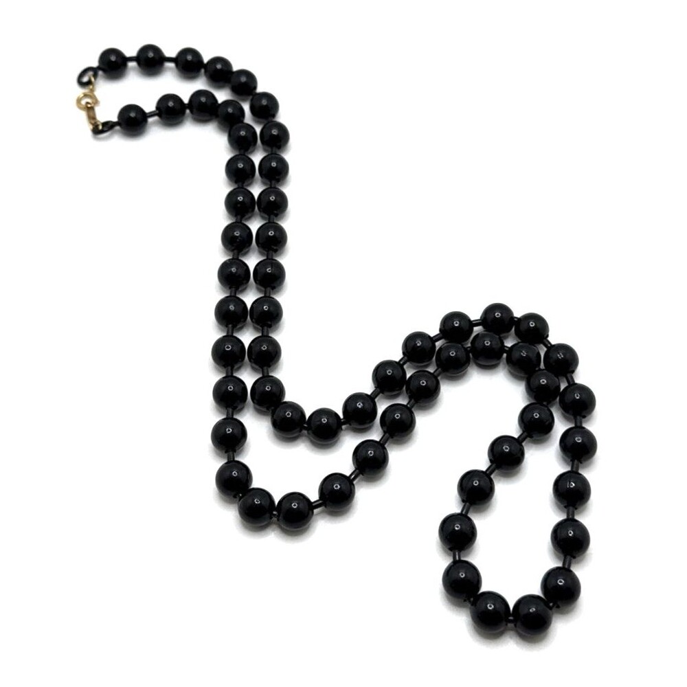 Vintage dEja Black Enamel Covered Ball Bead Chain Necklace 31" Long Statement - Picture 2 of 6